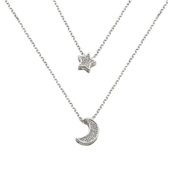 *925 Sterling Silver Diamond Moon Star Necklace - Picture 12 of 12